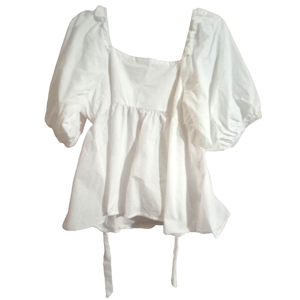 Aaron & Amber Blouse Women's Size Large Puff Sleeve Boho Open Back Lace Up